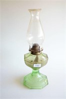 Vintage green glass kerosene lamp