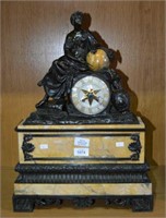 Antique French bronze & marble mantel clock