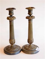 Pair of fine cast & patinated bronze candlesticks,