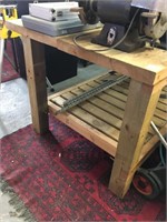 LARGE TIMBER WORK BENCH WITH VICE