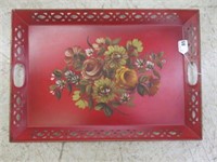 RED TOLE PAINTED TRAY 16" X 23"