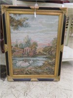 ORNATE FRAMED FRENCH STYLE TAPESTRY 32"T X 25"W