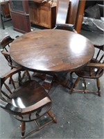 Round Solid Pine Table & 4 Captain Chairs