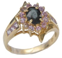 14K LADIES' RING W/SAPPHIRE & KUNZITE.