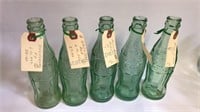 5  6oz  Green Raised Glass Empty Bottles