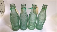 4 Green Raised Glass Coca-Cola Bottle - 6oz -Empty