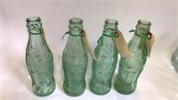 4 Green Raised Glass Coca-Cola Bottle - 6oz-Empty