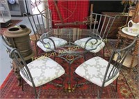 IRON AND GLASS DINETTE TABLE AND 4