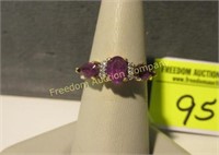 10K GOLD WITH AMETHYST & DIAMONDS LADIES RING,