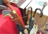 LOT OF CANES, CLUBS AND UMBRELLAS, VINTAGE