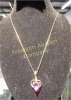 14K GOLD WITH DIAMOND/AMETHYST PENDANT NECKLACE