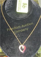 14K GOLD WITH DIAMONDS/RUBIES PENDANT NECKLACE