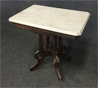 Small Marble Top Carved Wood Base Parlor Table