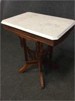 Marble Top Carved Wood Parlor Table
