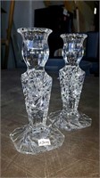 PAIR OF PIN WHEEL CRYSTAL CANDLE HOLDERS