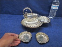 antique english plated cheese dish & 2 shells