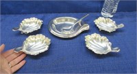 rogers nut dish & 4 nut leaf dishes - silver plate
