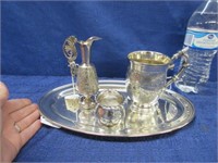 smaller plated tray w/ toothpick -cup -bud vase