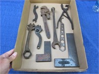 9 antique tools (wrenches-squares-etc)