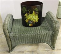 WICKER STOOL AND METAL TRASH CAN
