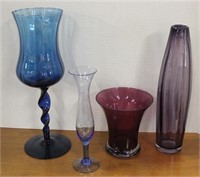 SELECTION OF COLORED GLASS VASES