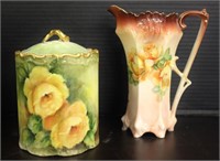 VICTORIAN STYLE PAINTED PITCHER AND