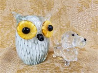 2PC MURANO ART GLASS STYLE SCULPTURE & CRYSTAL DOG