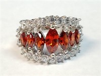 STERLING SILVER AND FLAME RED STONES RING