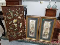 3PC FRAMED ART LOT GORGEOUS STENCILED PANEL