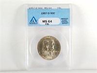 1957-D MS64 FBL GRADED ANACS FRANKLIN SILVER HALF