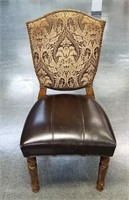 UPHOLSTERED AND LEATHER PARSONS ACCENT CHAIR