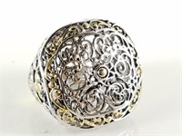 STERLING SILVER & VERMEIL ACCENTED FILIGREE RING