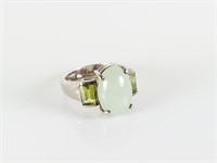 STERLING SILVER JADE AND GEMSTONE RING