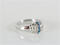 STERLING SILVER RING W BLUE GEMSTONE LINE