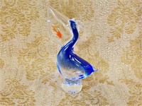 ART GLASS PELICAN SWALLOWING FISH SCULPTURE