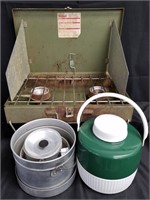 CAMPING LOT W STOVE POTS AND COOLER