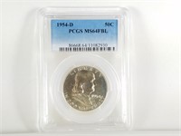 1954-D GRADED MS64FBL PCGS FRANKLIN SILVER HALF