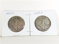 1941S 1939D WALKING LIBERTY SILVER HALF DOLLARS