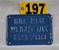 IN 1941 "Weight Tax" plate, "works in progress"