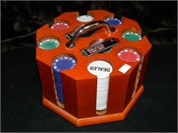 WOOD CADDY POKER CHIPS AND CARDS