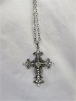 BEAUTIFUL CLEAR STONE CROSS NECKLACE 24"