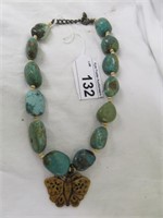 TURQUOISE NECKLACE WITH BUTTERFLY PENDANT 16"