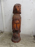 WOOD CARVED INDIAN TOTEM POLE 39"T