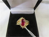 18 K GOLD OVER STERLING RUBY RING SZ 8