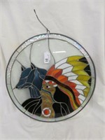 INDIAN STAINED GLASS WINDOW 18"
