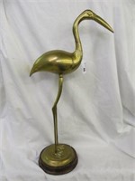 BRASS PELICAN ON WOOD BASE 24"T