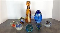Large selection of art glass paperweights with