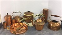 Large selection of copper serving pieces –