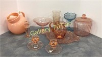 Selection of Pink And blue depression glass with