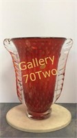 Large Murano Ruffled Strawberry art glass vase